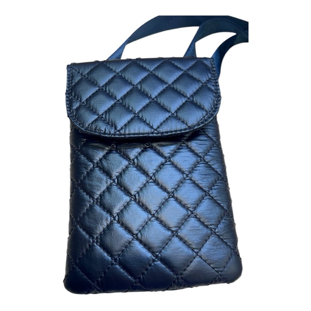 Chico's Blue Quilted Crossbody Bag with Zipper Closure EUC like new BAGBIN2